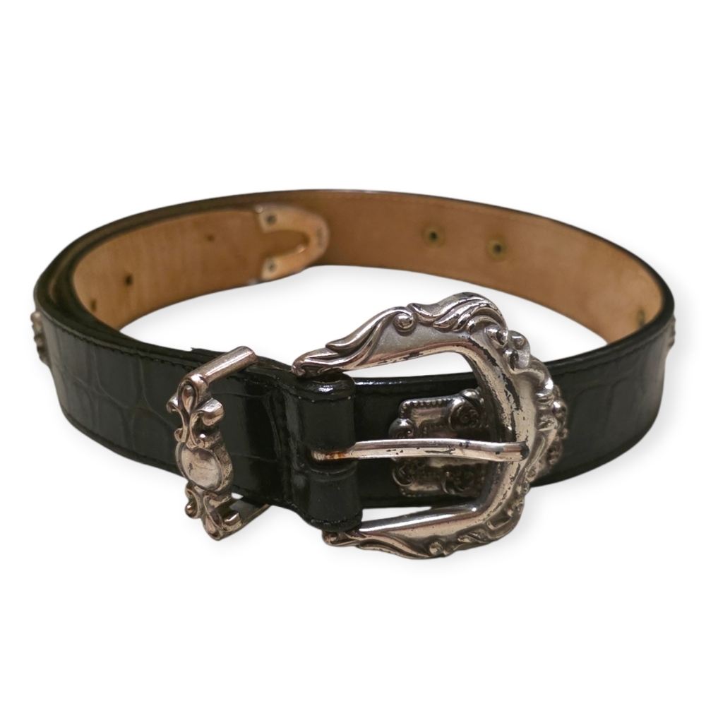 Brighton Black Belt With Silver Embossed Buckle And Detailing